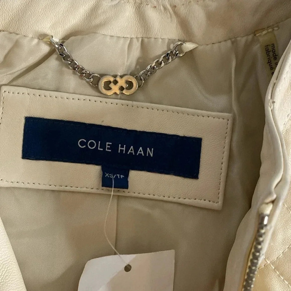 COLE HAAN Women's Jewel Neck Quilted Leather Jacket - Picture 6 of 14